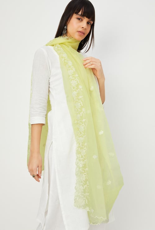 Women Embroidered Dupatta with Scalloped Trim