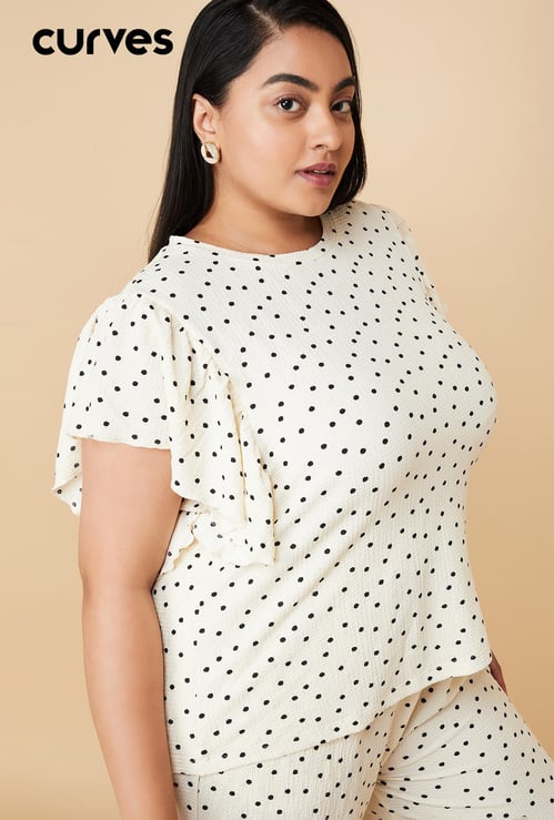 Women Polka Dot Printed Knit Blouse