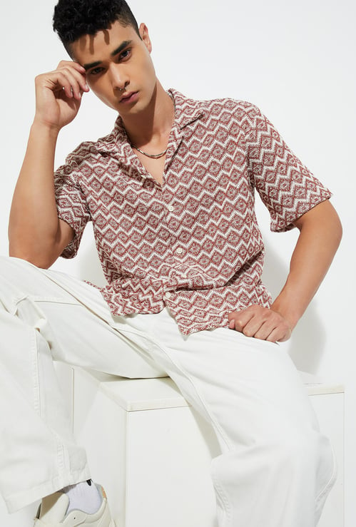 URB_N Men Regular Fit Crochet Resort Shirt