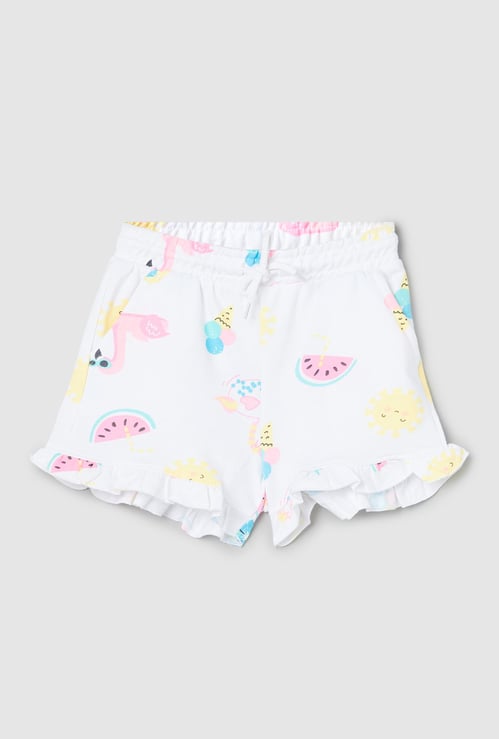 Girls Printed Shorts with Ruffled Hem