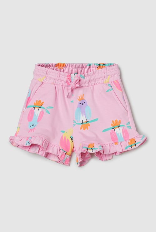 Girls Printed Shorts with Ruffled Hem