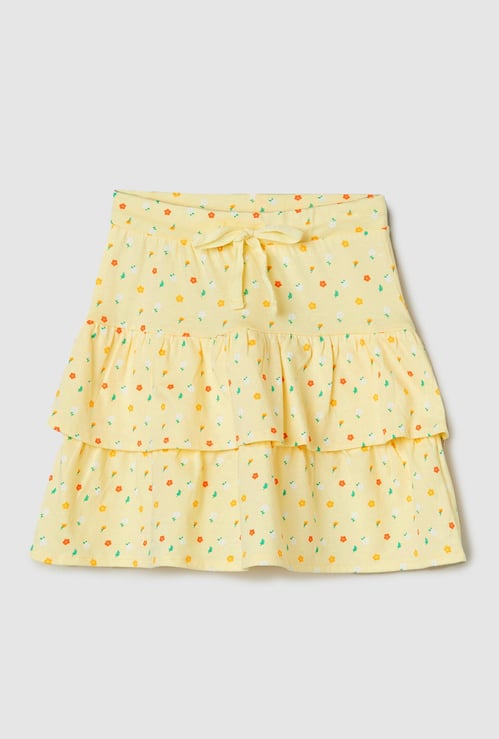 Girls Printed Tiered Skirt