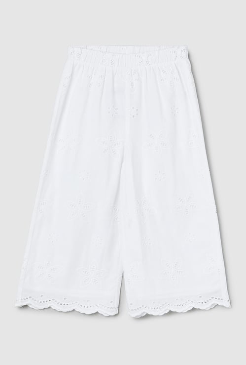 Girls Schiffli Wide-Legged Trousers