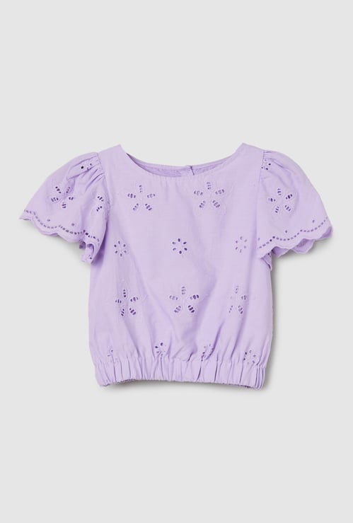 Girls Schiffli Woven Top