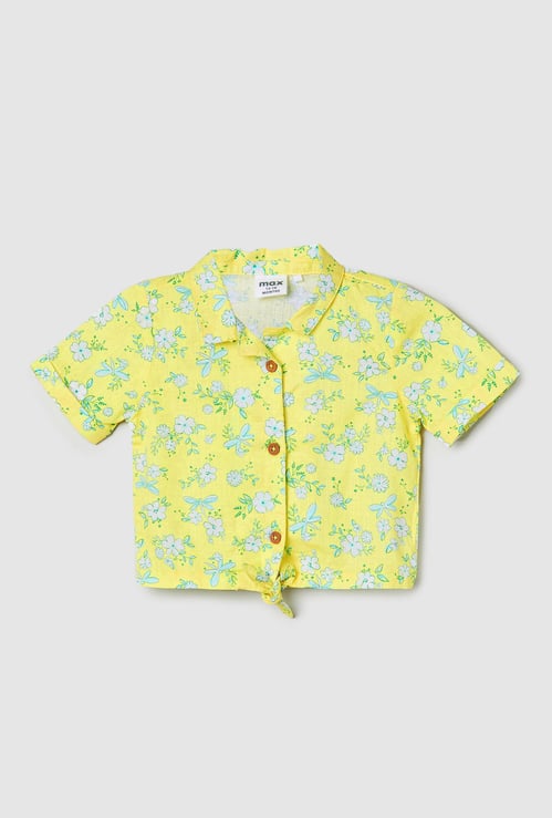 Girls Printed Shirt with Knotted Hem