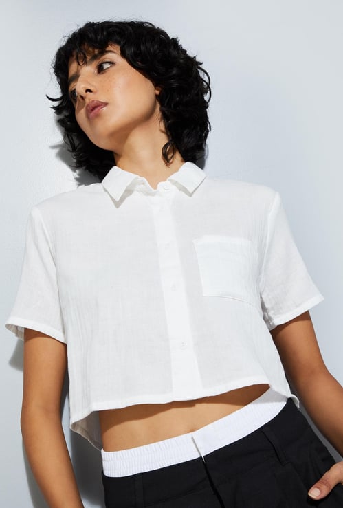 URB_N Women Crinkled Cropped Shirt