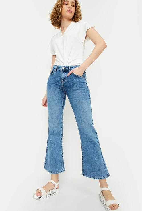 Women Washed Kick Flare Jeans