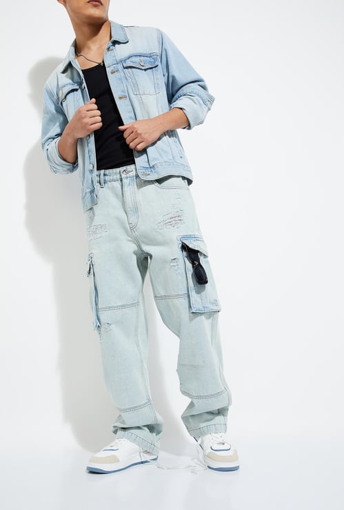 URB_N Men Loose Fit Distressed Cargo Jeans