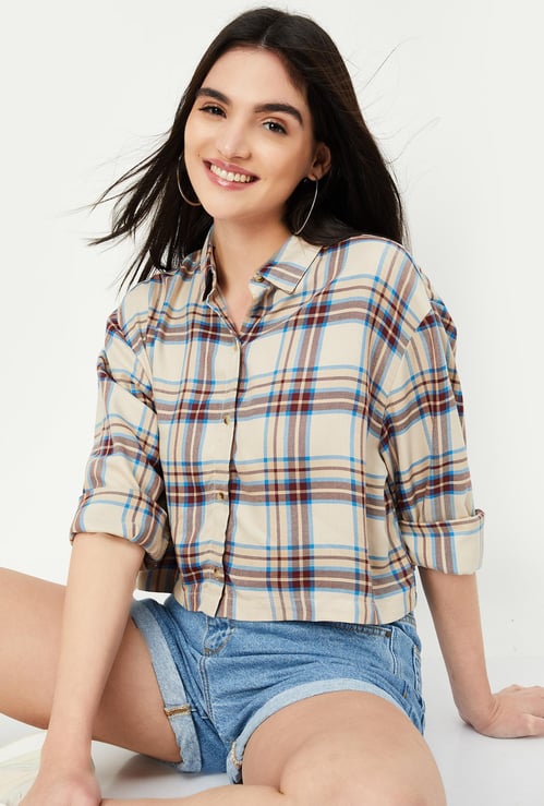 Women Checked Cropped Shirt