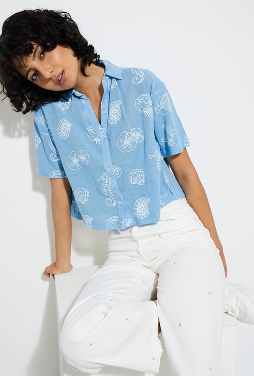 URB_N Women Printed Cropped Shirt