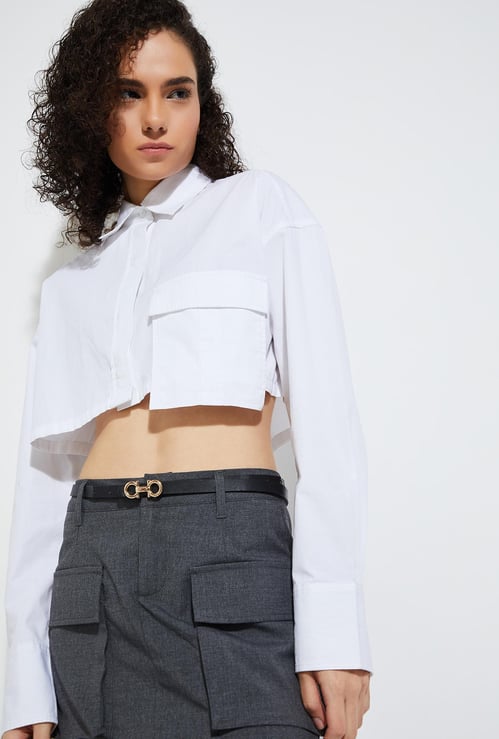 URB_N Women Solid Crop Shirt