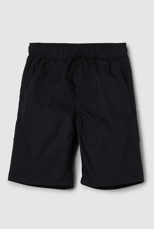 Boys Solid Drawstring Waist Shorts