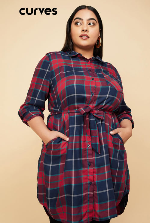 Women Checked Yarn Dyed Tunic