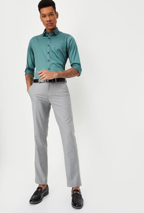 Men Slim Fit Solid Formal Trousers