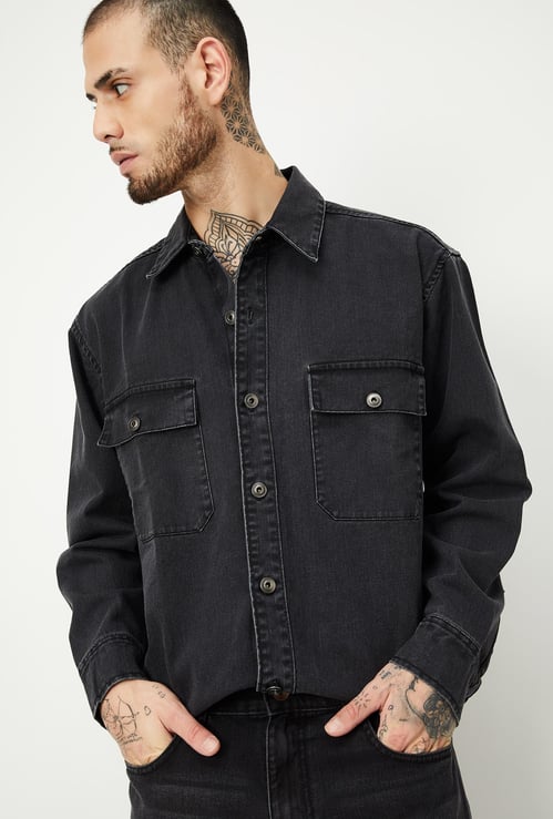 Men Washed Denim Shacket