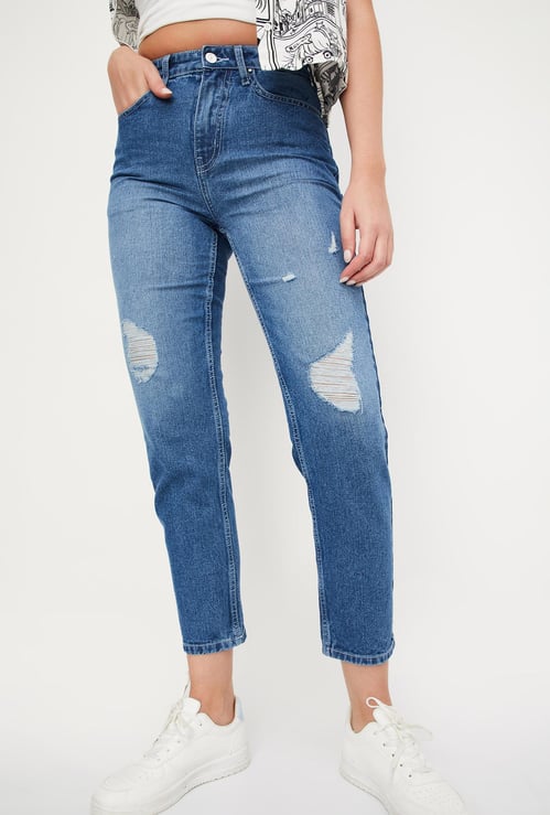 Women Distressed Mom Fit Jeans