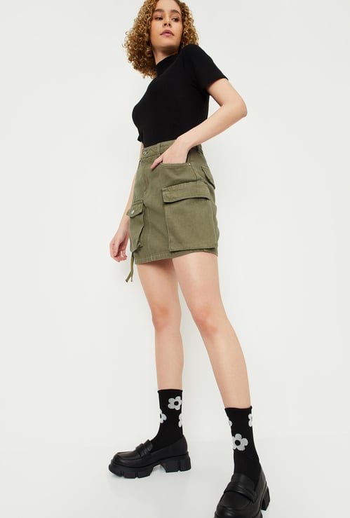 Women Denim Utility Mini Skirt