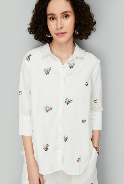 Women Embroidered Shirt with High-Low Hem