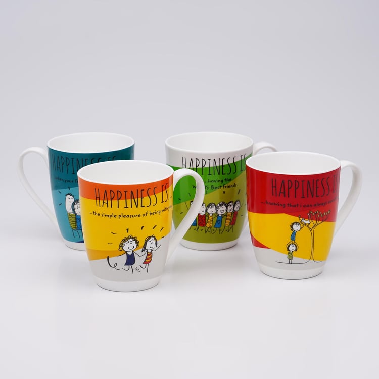 Corsica Set of 4 Bone China Printed Coffee Mugs - 210ml