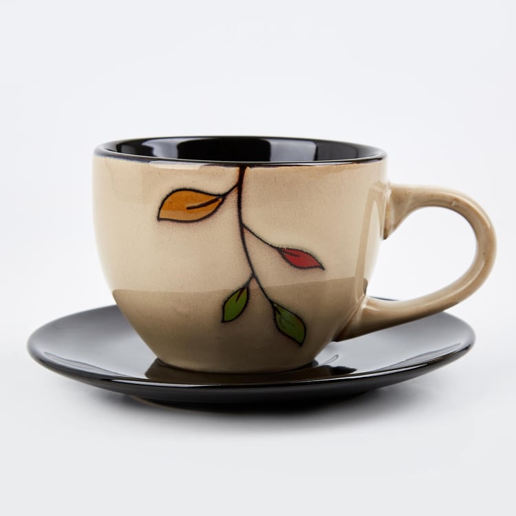 Caraway Set of 6 Stoneware Cups and Saucers with Stand - 220ml
