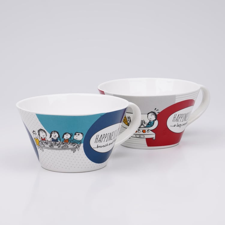 Melina Set of 2 Bone China Printed Soup Bowl - 350ml