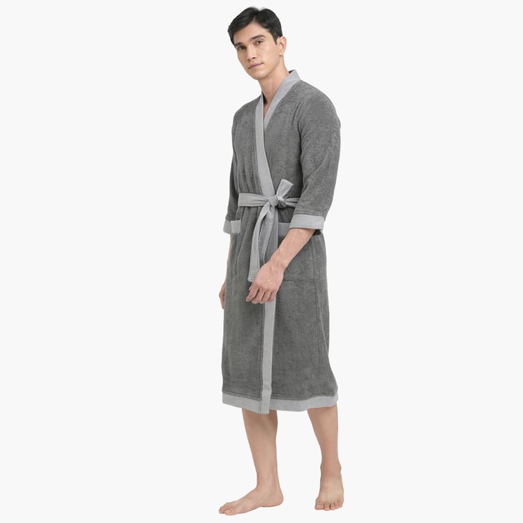 Spaces Medium Size Hygro Grey Textured Cotton Adult Bathrobe