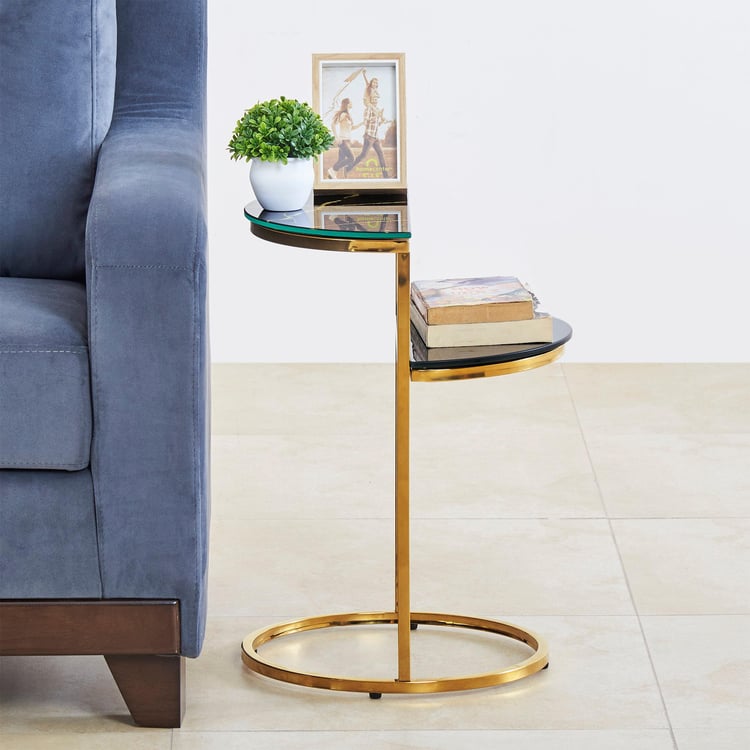 Monarch Tempered Glass End Table - Black and Gold