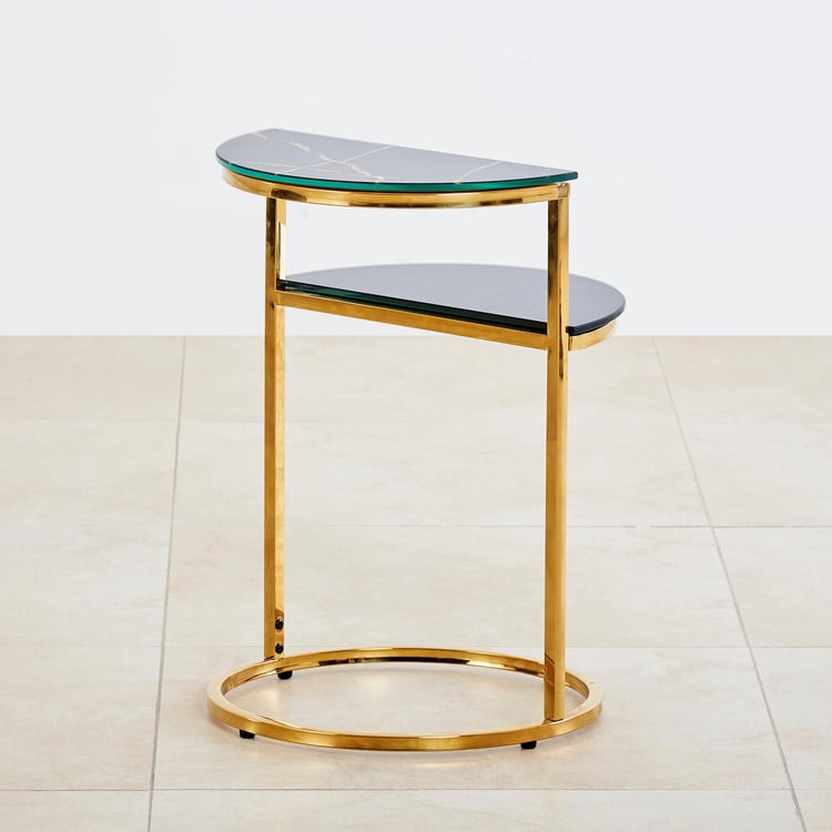 Monarch Tempered Glass End Table - Black and Gold