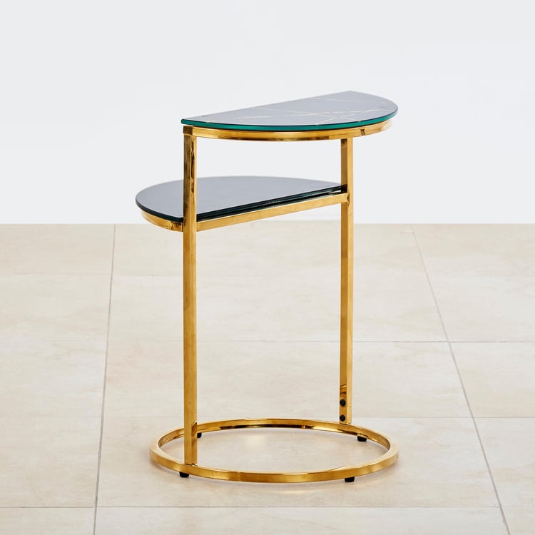 Monarch Tempered Glass End Table - Black and Gold