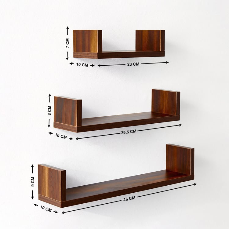 Virgor Set of 3 Stacked Wall Shelves - Brown