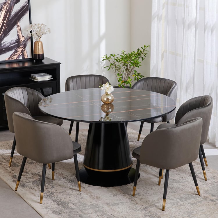 Oyster Faux Marble Top 6-Seater Dining Table - Black