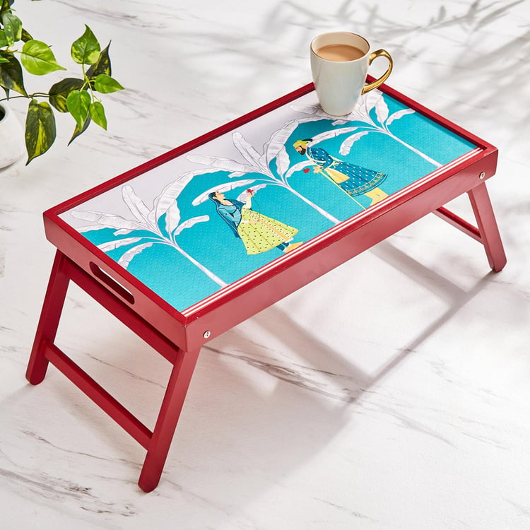 Raisa Raja Rani Wooden Printed Foldable Breakfast Tray - 56x30x26cm