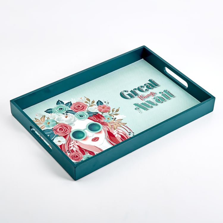 Raisa Blanco Wooden Printed Serving Tray - 45x30cm