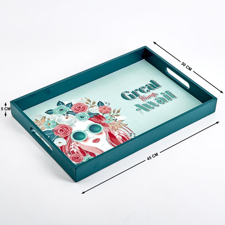 Raisa Blanco Wooden Printed Serving Tray - 45x30cm