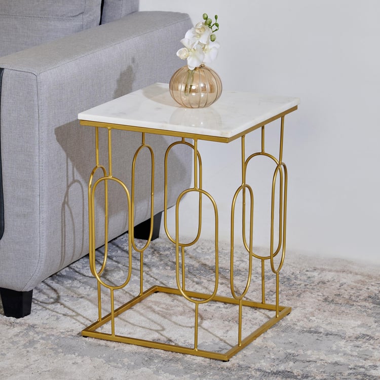 Hubert Marble Top End Table - Gold