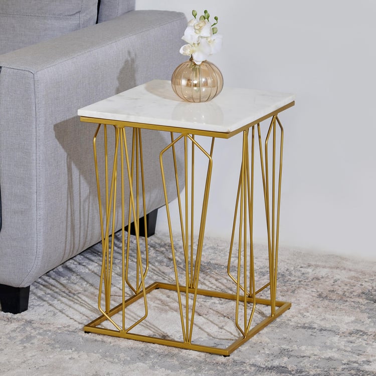 Helios Parker Marble Top End Table - Gold and White