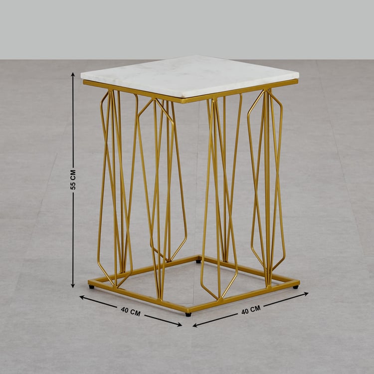 Helios Parker Marble Top End Table - Gold and White