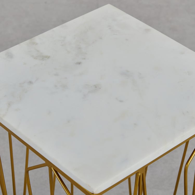 Helios Parker Marble Top End Table - Gold and White