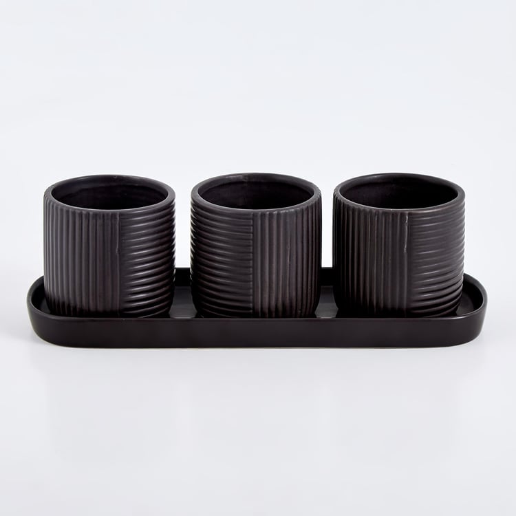 Gloria Argil Set of 4 Ceramic Ribbed Planter Set