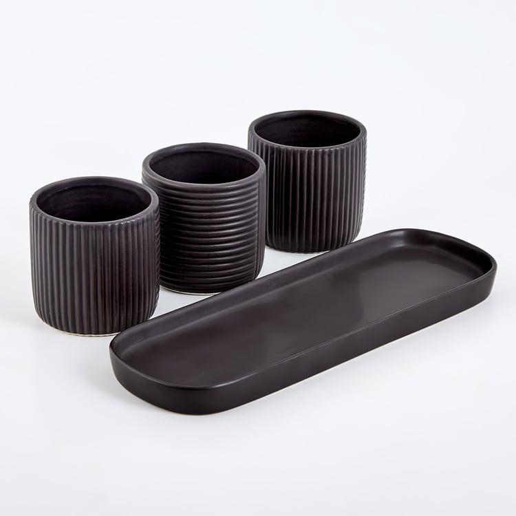 Gloria Argil Set of 4 Ceramic Ribbed Planter Set