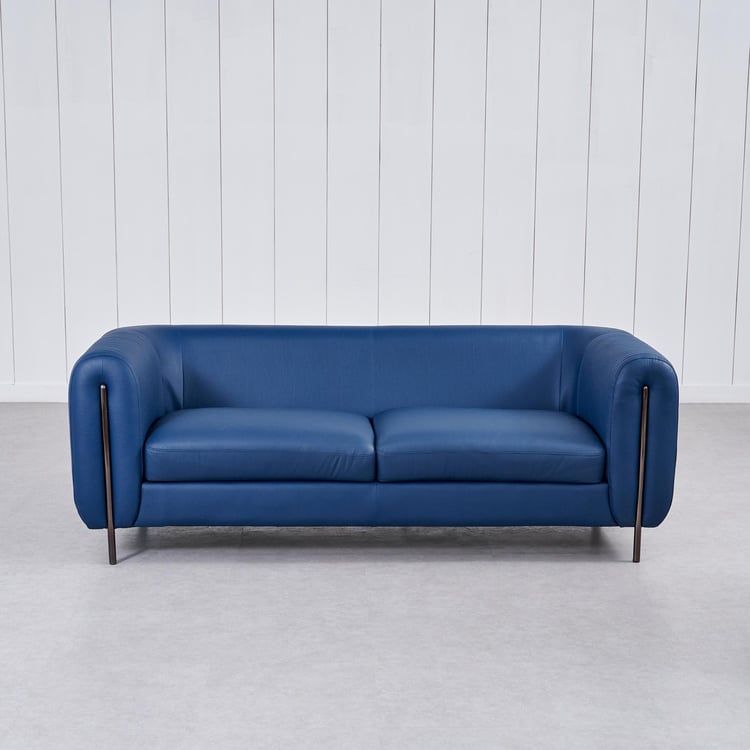 Sapphire Half Leather 3-Seater Sofa with Cushions - Blue