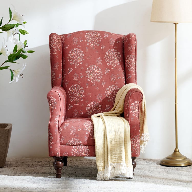 Tulip Fabric Wing Chair - Brown