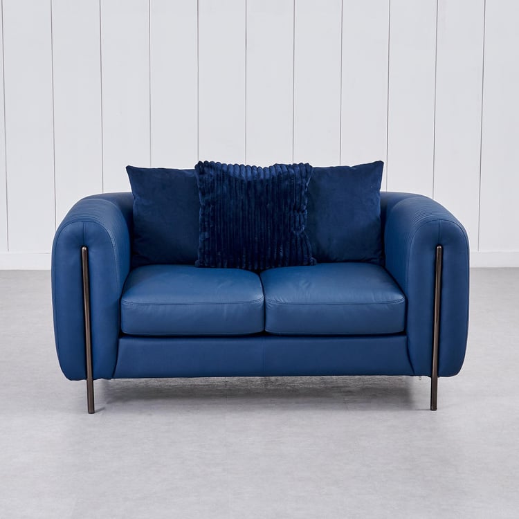 Sapphire Half Leather 3+2 Seater Sofa Set with Cushions - Blue