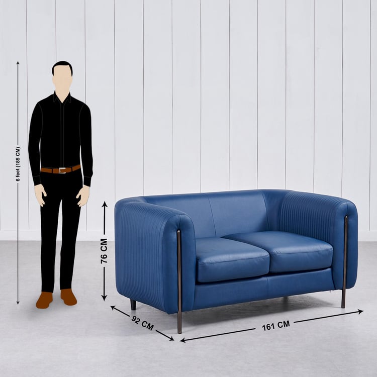 Sapphire Half Leather 3+2 Seater Sofa Set with Cushions - Blue