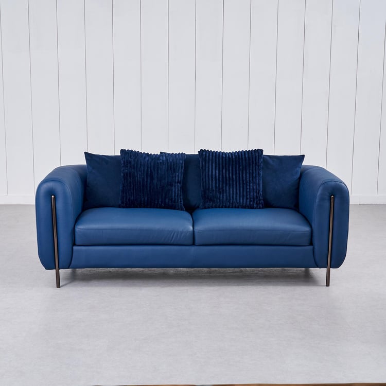 Sapphire Half Leather 3+2 Seater Sofa Set with Cushions - Blue