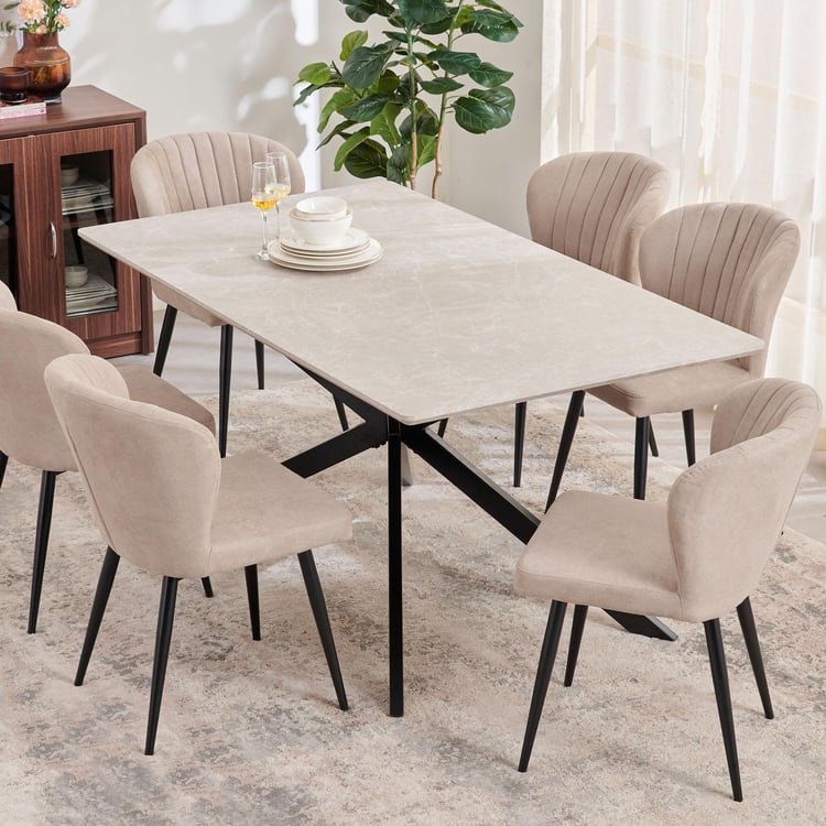 Voxen Ceramic Top 6-Seater Dining Table - Beige