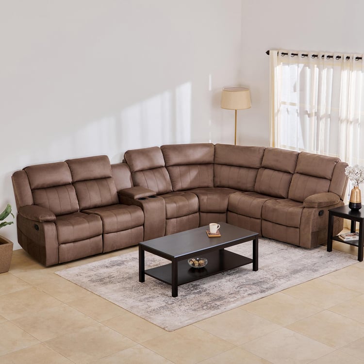 Denver Fabric 6-Seater Corner Recliner Set - Brown