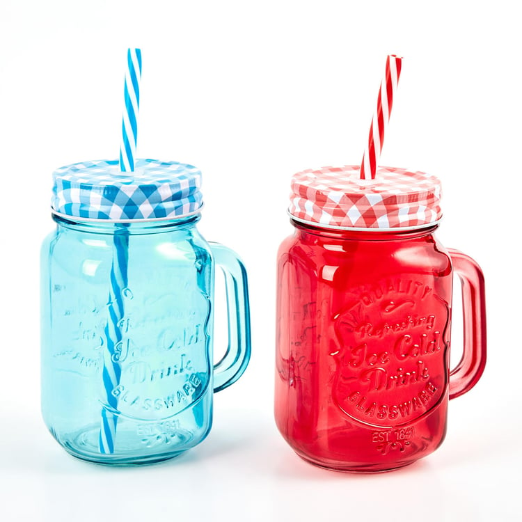 Corsica Medika Set of 2 Glass Mason Jar with Straw - 450ml