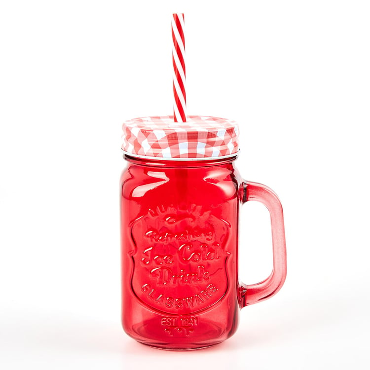 Corsica Medika Set of 2 Glass Mason Jar with Straw - 450ml