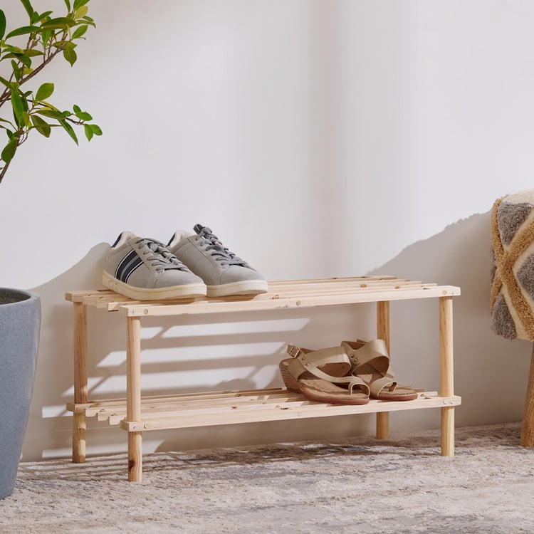 Buy Nathan 4 Pairs Solid Wood 2 Tier Shoe Rack Brown from Home Centre at just INR 299.0